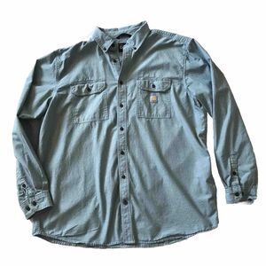 Carhartt Chambray Long Sleeve Mens 2XL Tall Loose Fit Buttoned Shirt 104368 CBL